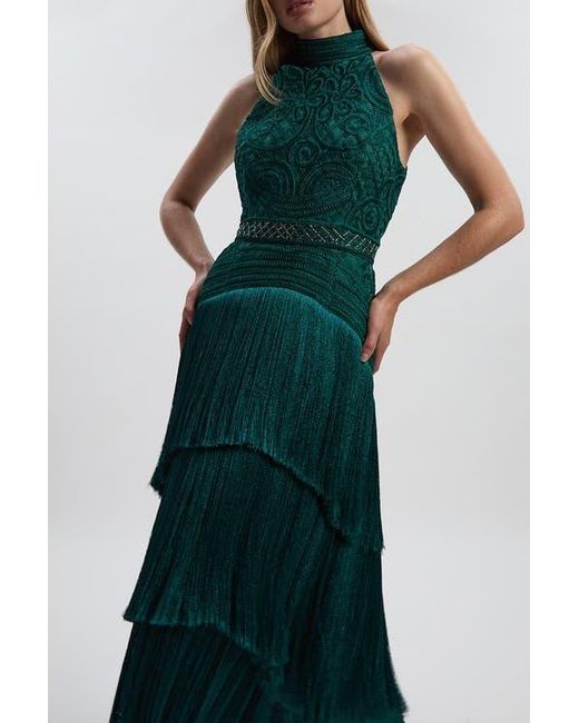 Karen Millen Green Beaded Halter Neck Woven Maxi Dress