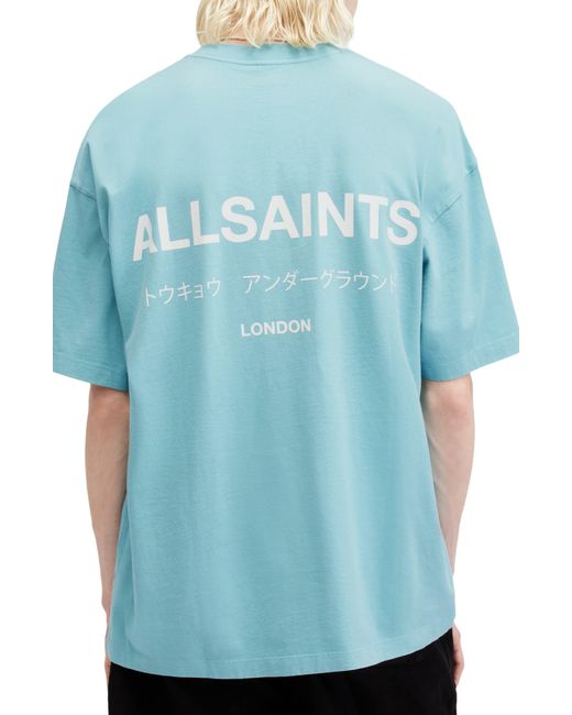 AllSaints Blue Underground Oversize Organic Cotton Graphic T-shirt for men
