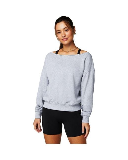 Fabletics Women's Gray Year Round Terry Off Shoulder Sweatshirt
