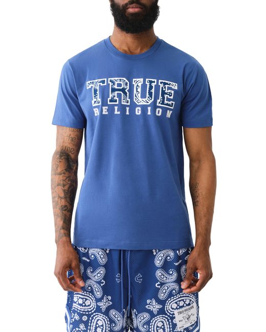 True Religion Blue Paisley Logo Graphic T-shirt for men