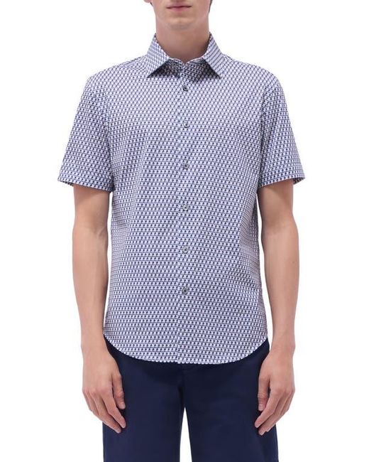 Bugatchi Blue Miles Ooohcotton Geo Print Short Sleeve Button-Up Shirt for men
