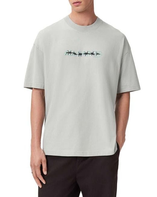 AllSaints Gray Deterent Cotton Graphic T-Shirt for men