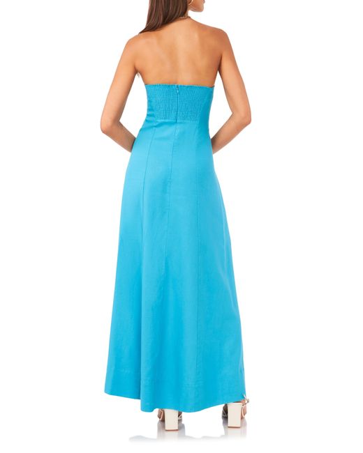 1.STATE Blue Strapless Linen Blend Maxi Dress