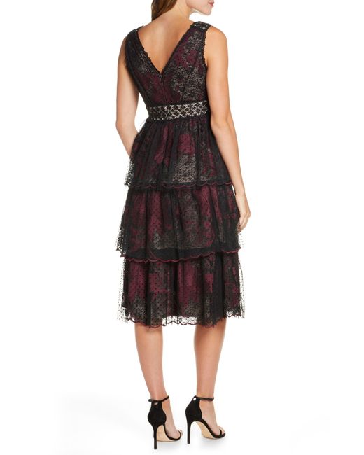 Taylor Dresses Tiered Lace Midi Dress in Black - Lyst