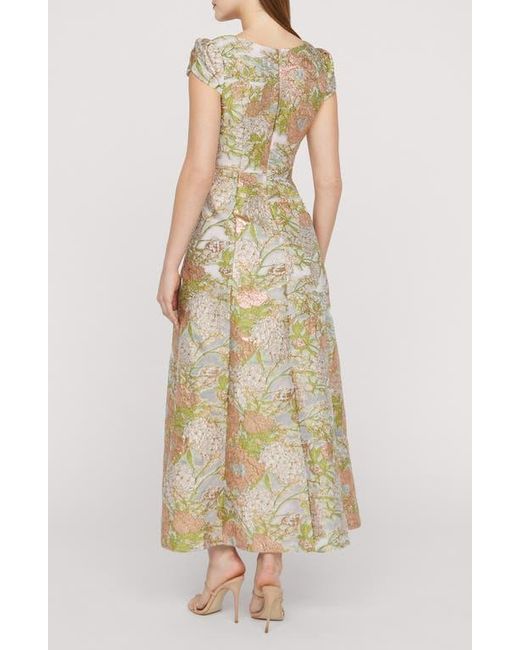 JS Collections Natural Ruthanne Metallic Floral Jacquard Gown