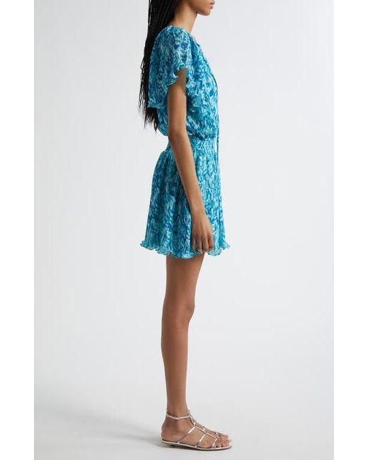 Ramy Brook Blue Felicia Plissé Flutter Sleeve Minidress