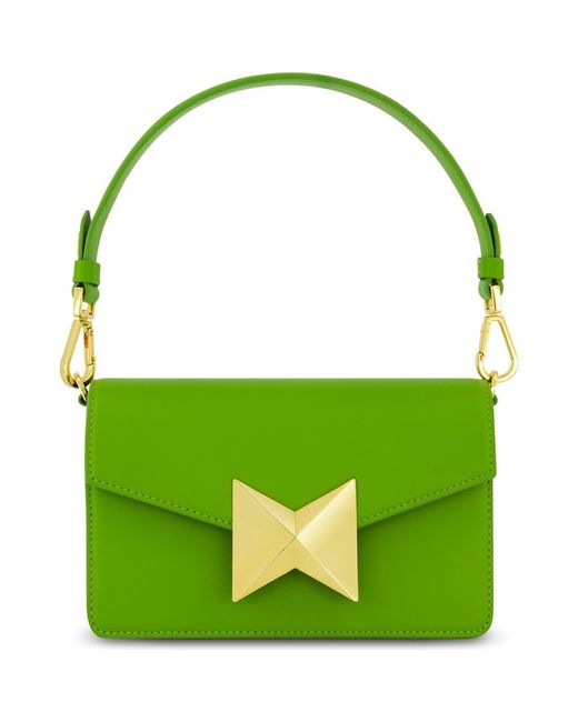 Mac Duggal Green Classic Leather Plated Hardware Shoulder Bag