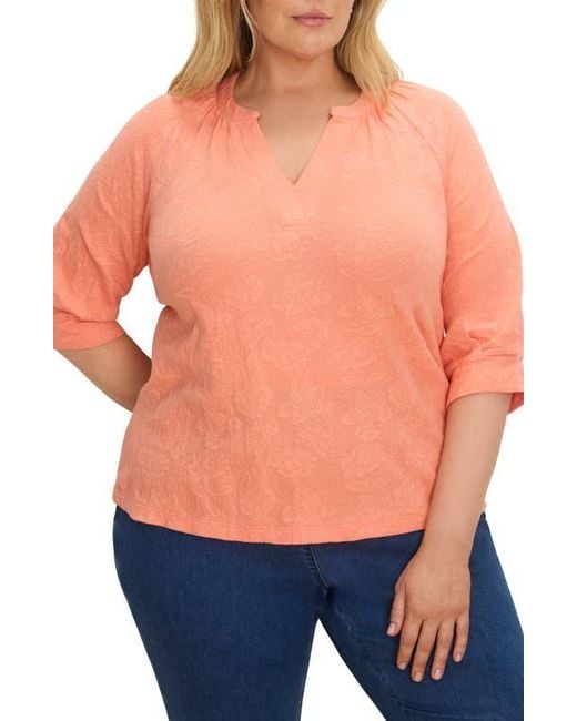 NIC+ZOE Blue Lace Split Neck Top