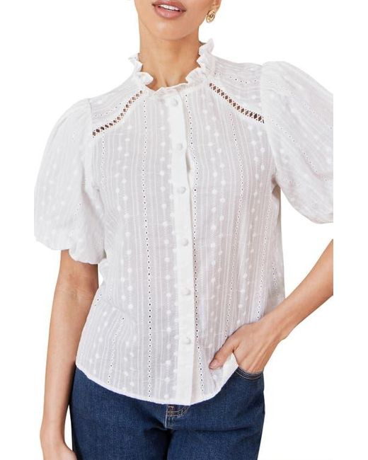 Yumi' White Broderie Anglaise Puff Sleeve Shirt
