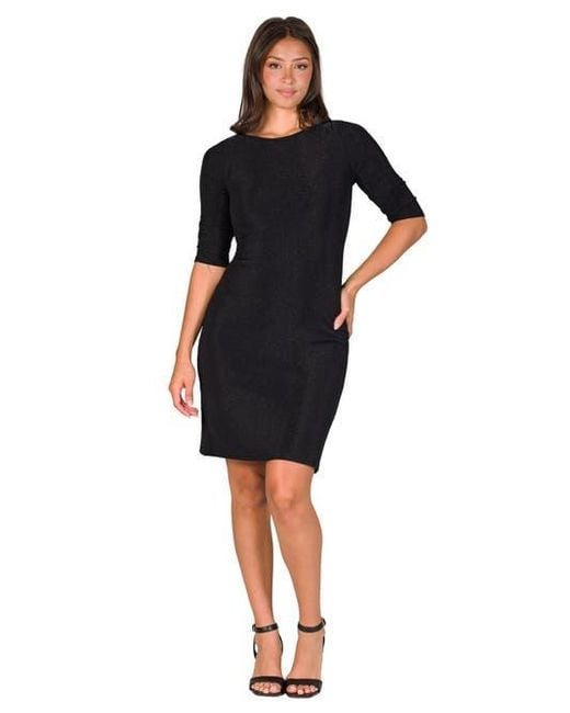 24seven Comfort Apparel Black Petites Elbow Length Sleeve Shimmer Bodycon Mini Party Dress