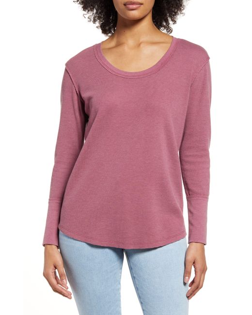 Caslon Red Caslon(r) Scoop Neck Long Sleeve Raw Edge Thermal Top