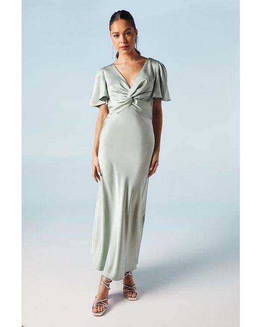 Oasis Blue Satin Midi Bridesmaids Dress