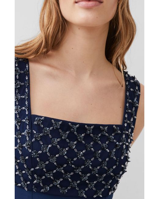 French Connection Blue Darcy Beaded Bodice Sheath Dress