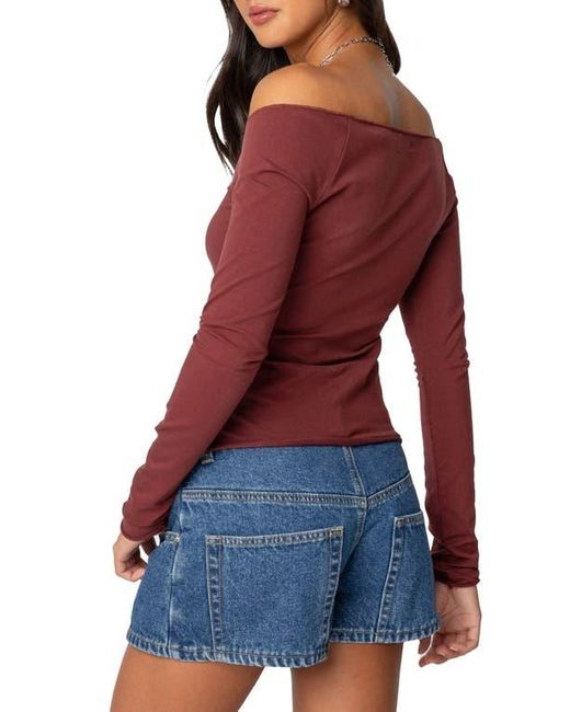 Edikted Red Nattie Off The Shoulder Long Sleeve Top
