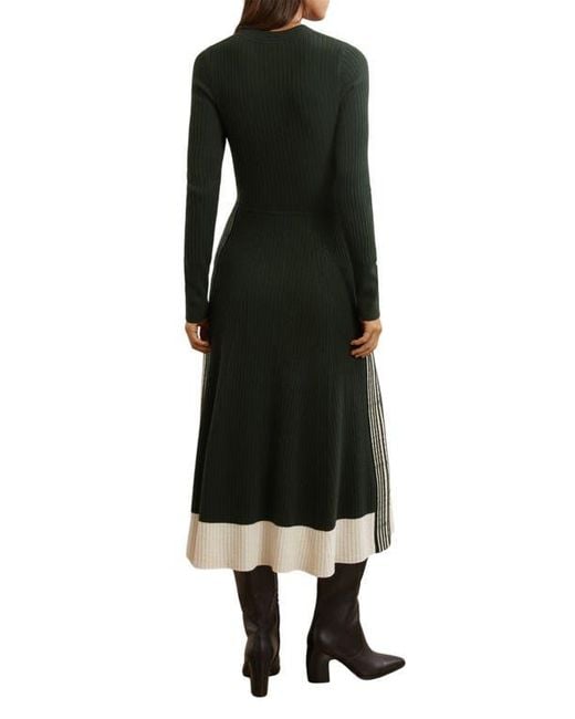 Reiss Black Aria Long Sleeve Rib Maxi Dress
