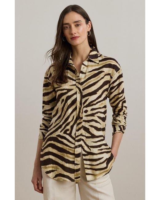 Ralph Lauren Multicolor Zebra Stripe Relaxed Fit Linen Button-Up Shirt
