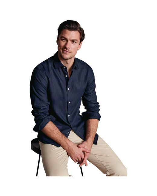 Charles Tyrwhitt Plain Pure Linen Shirt in Blue for Men | Lyst