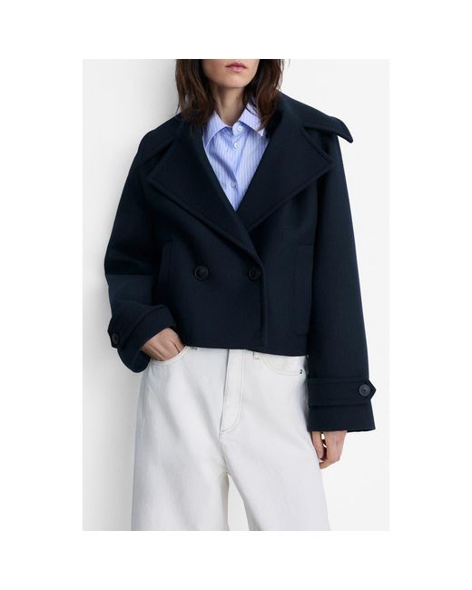 Mango Blue Wool Blend Crop Jacket