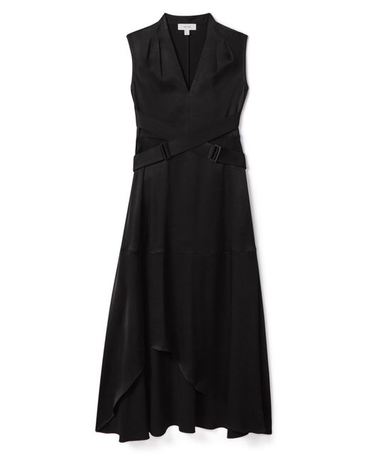 Reiss Black Raya Cross Strap Sleeveless Midi Dress