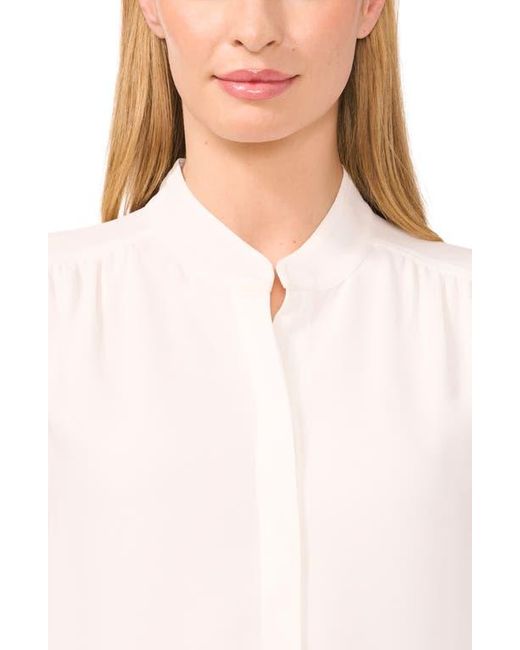 Cece Blue Sleeveless Mandarin Collar Button-Up Shirt