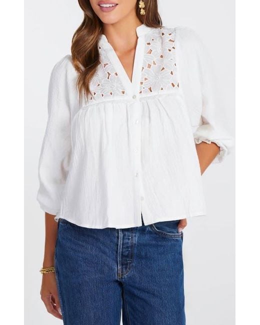 Bishop + Young White Flora Texture Blouse