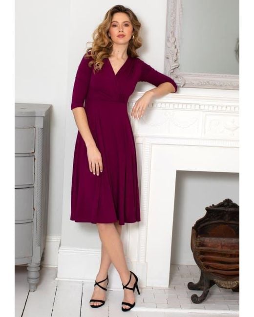 Alie Street London Purple Annie V-Neck 3/4 Sleeve Midi Dress