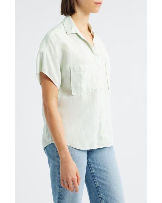 Cloth & Stone Green Linen Blend Short Sleeve Button-Up Shirt