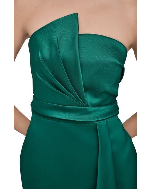 Donna Karan Green Asymmetric Strapless Satin Gown