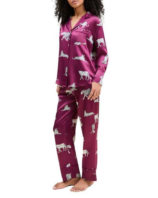 Petite Plume Red Panthre De Nuit Piped Silk Satin Pajamas