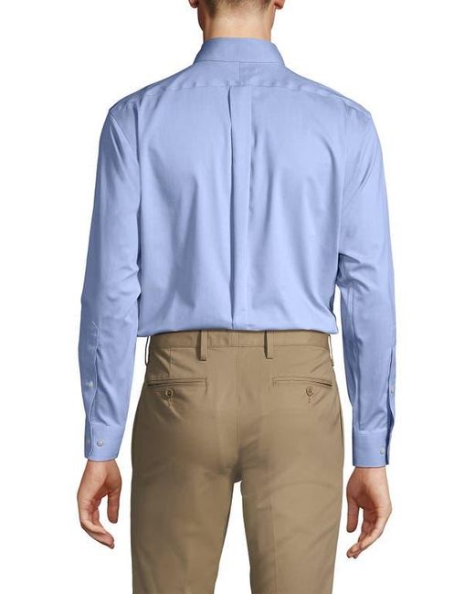 Lands' End Blue School Uniform Tailored Fit No Iron Solid Supima Cotton Pinpoint Buttondown Collar Dress Shirt for men