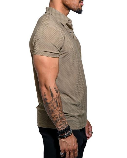 Maceoo Gray Geo Pattern Stretch Nylon Polo for men