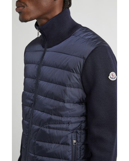 Moncler Blue Quilted Nylon & Knit Cardigan for men