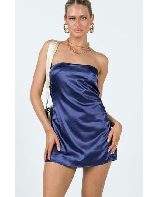 Princess Polly Blue Shaya Bow Back Strapless Satin Minidress