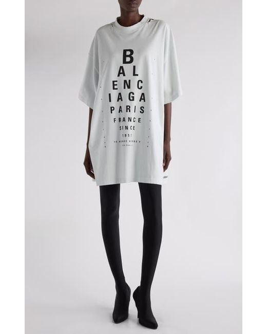 Balenciaga Eye Chart Distressed Oversize Cotton Logo Graphic
