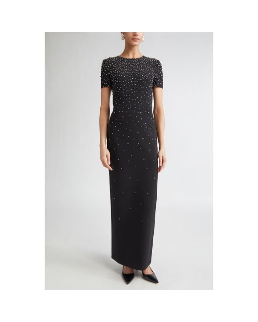 Carolina Herrera Black Crystal Embellished Stretch Crepe Column Gown
