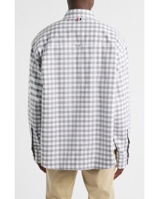Thom Browne White Oversize 4-Bar Gingham Check Flannel Button-Up Shirt for men