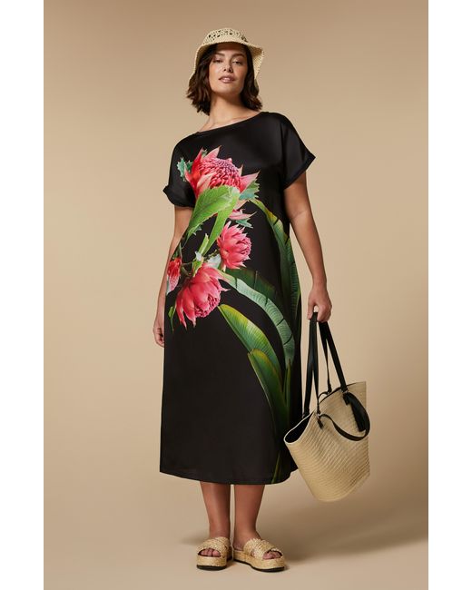 Marina Rinaldi Black Cadine Floral Print Jersey Dress