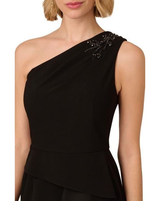 adrianna papell black one shoulder dress Adrianna Papell Stretch Crepe Bow One Shoulder Mermaid Gown