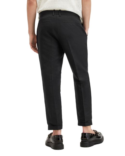 AllSaints Black Cross Tallis Pleated Cotton & Linen Pants for men