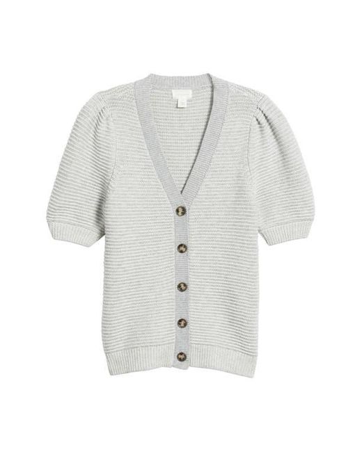 Caslon Gray Links Puff Sleeve Wool Blend Cardigan