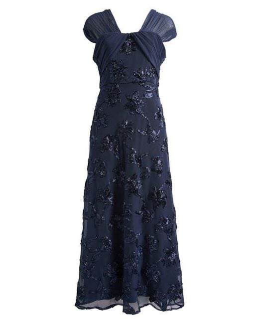 JS Collections Blue Carolina Floral Embroidered Gown