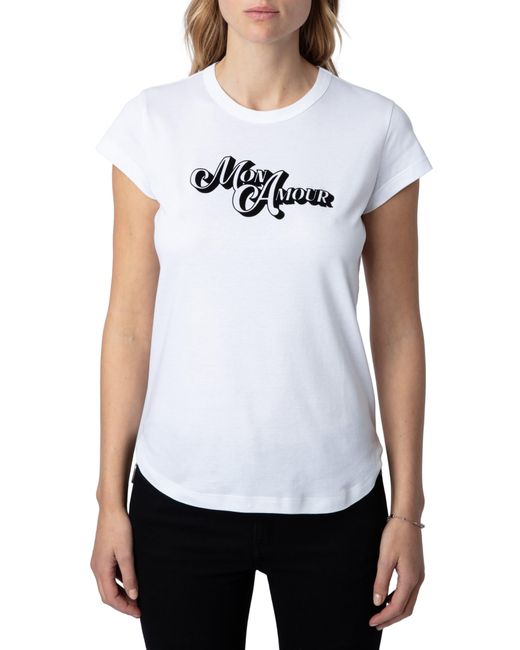 Zadig & Voltaire White Woop Ico Mon Amour Cotton Graphic T-shirt
