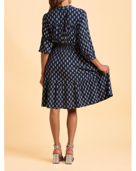 Brakeburn Blue Alpine 3/4 Sleeve Drawstring Waist Dress