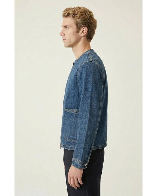 Modenaire Blue Denim Zip Front Patch Pocket Jacket