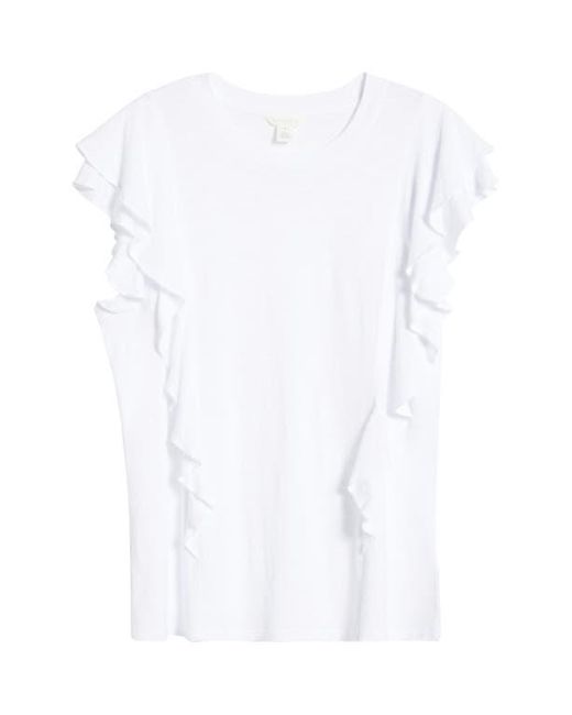 Caslon White Cascade Ruffle Cotton Blend Top