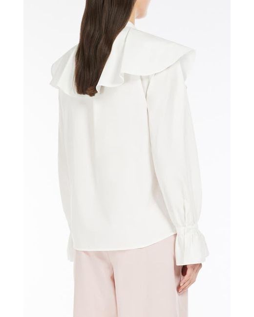 Weekend by Maxmara White Ruffle Collar Cotton Button-Up Shirt