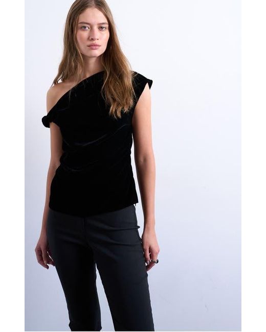TOPSHOP Black Twist One-Shoulder Velvet Top