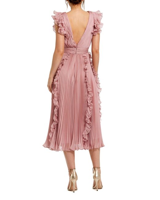 Mac Duggal Pink Pleated Chiffon Cocktail Midi Dress