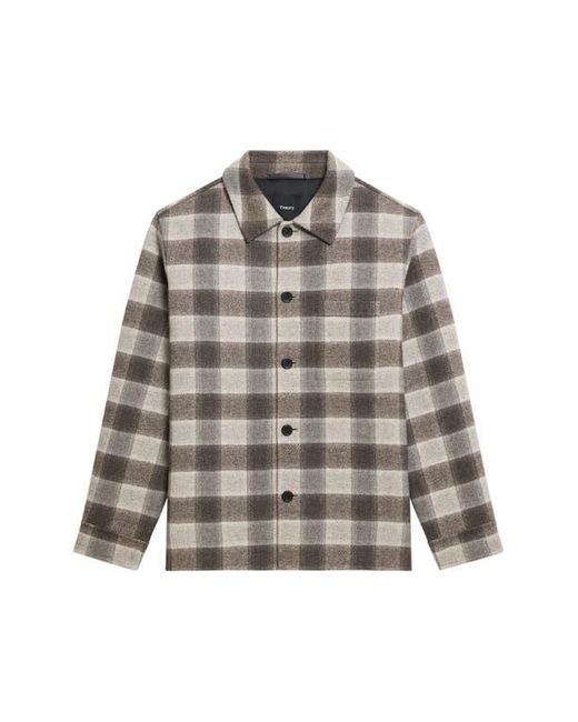 Theory Gray Plaid Wool & Cashmere Flannel Button-Up Shirt Jacket for men