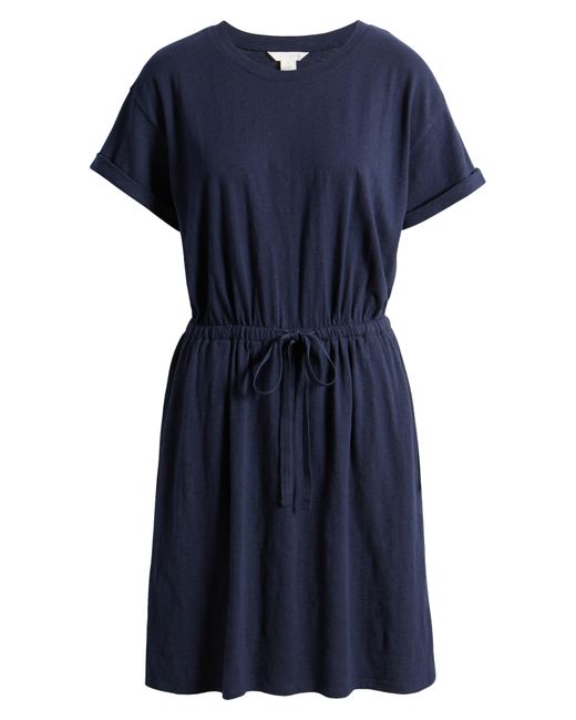 Caslon Blue Caslon(r) Drawstring Waist Organic Cotton T-shirt Dress